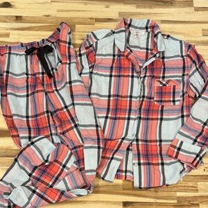 Victoria's Secret Coral and White Plaid Pajama Set